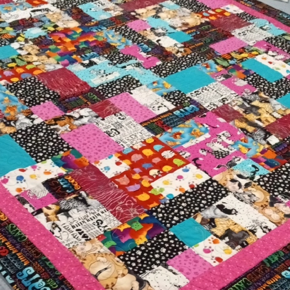 Colorful Cats Handcrafted Quilt